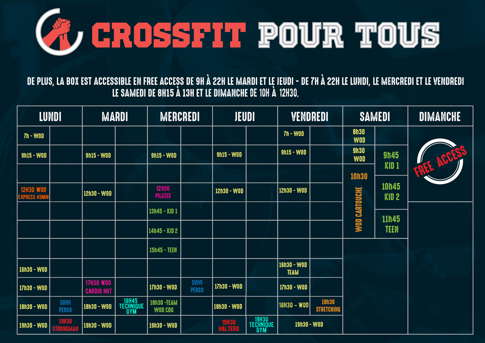Le planning et les activités à CrossFit Pour Tous CrossFit Pour Tous
